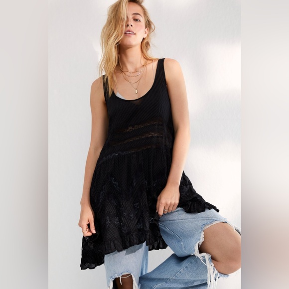 **SOLD** Free People Voile and Lace Trapeze Slip in all black - S - Picture 6 of 17